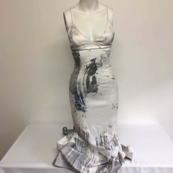 MAURIE & EVE Untold Silver Print Stretch Slip Formal Evening Midi Dress - Picture 6 of 10